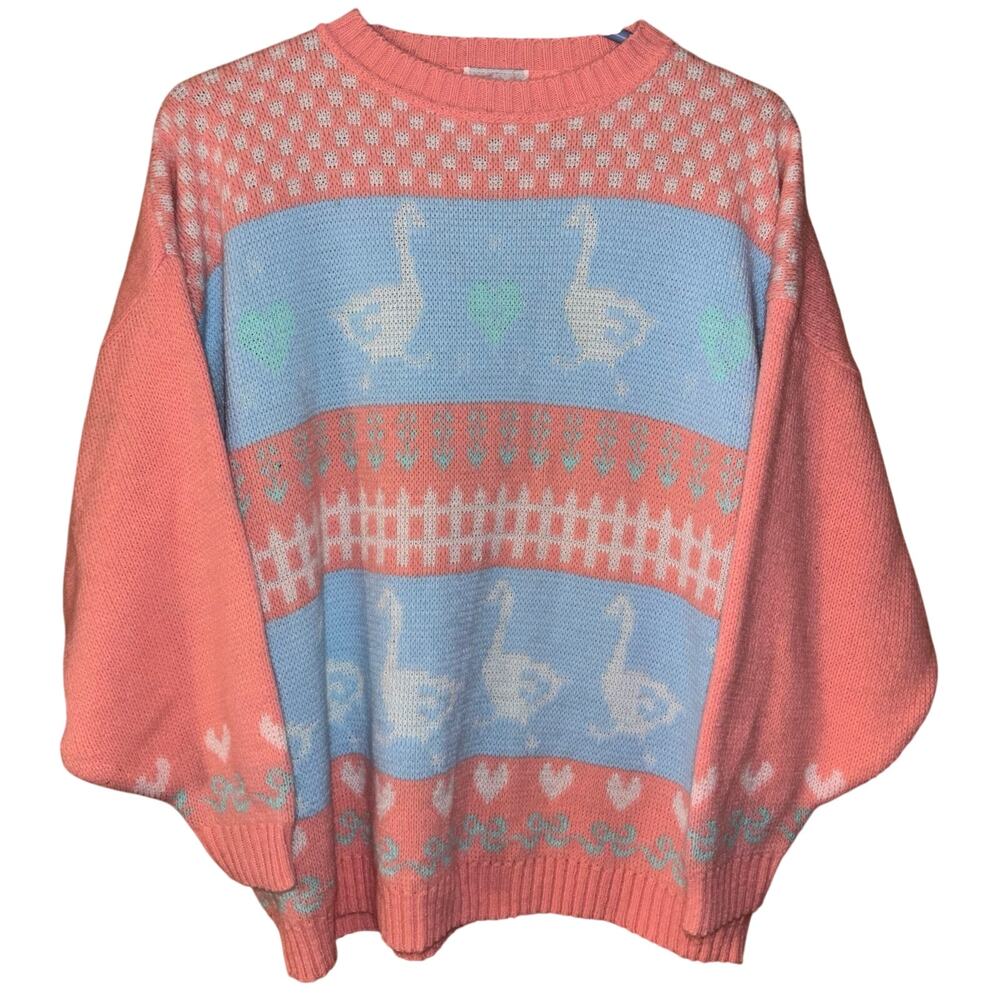 Vintage G.F.C. Women’s pastel pink blue goose sweater